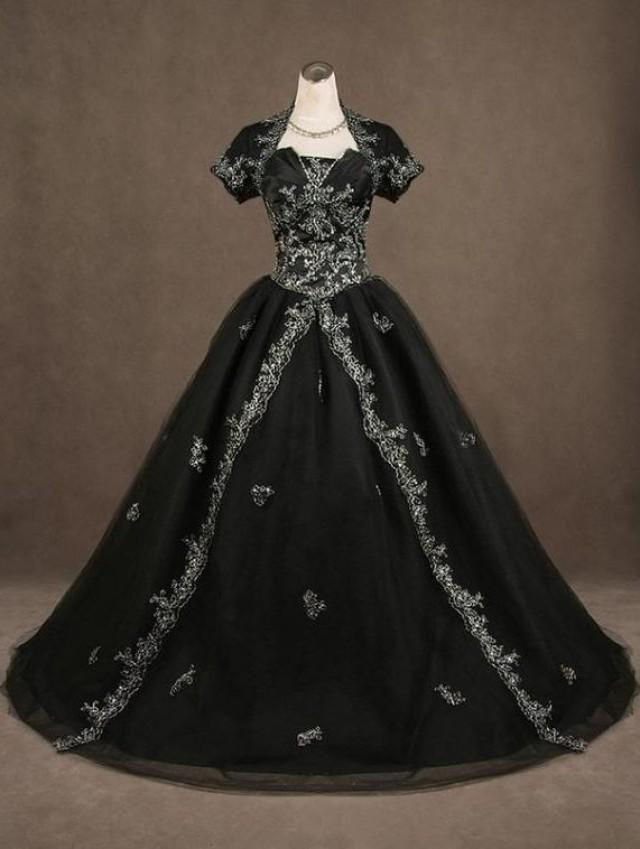 wedding photo - Black Gothic Wedding Dress with Short Jacket