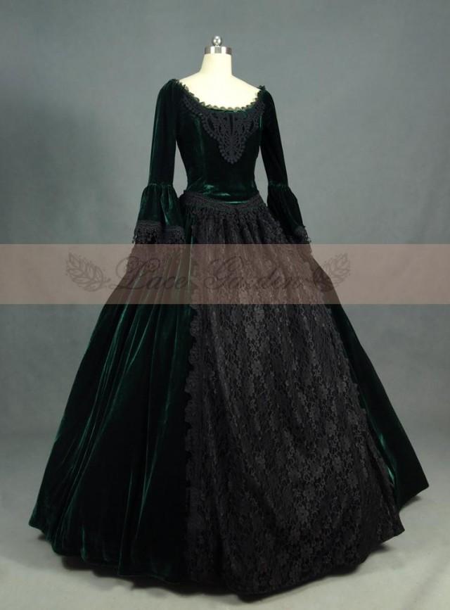 wedding photo - Green and Black Velvet Lace Victorian Ball Gowns