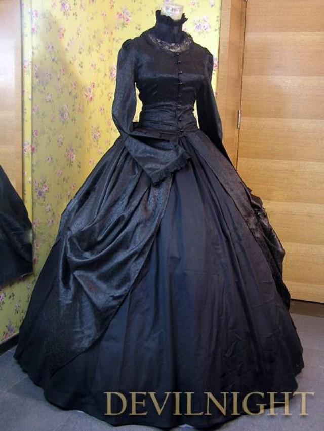 wedding photo - Black High Collar Long Sleeves Gothic Victorian Ball Gowns