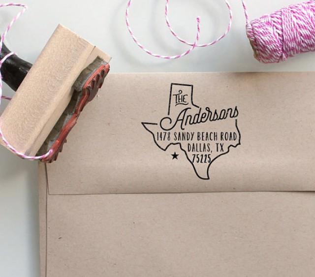 wedding photo - Custom Texas State Return Address Stamp, perfect gift for holidays, housewarming parties and weddings or as Business Card