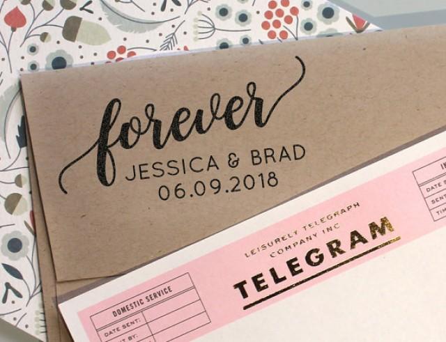 wedding photo - Custom Save the Date Rubber Stamp with wedding Date and the word forever, rubber stamp, self inking stamp