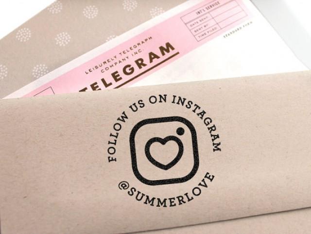 wedding photo - Custom Social Media Rubber Stamp with a heart and the new Instagram Icon for your business or personal feed, Self Inking option