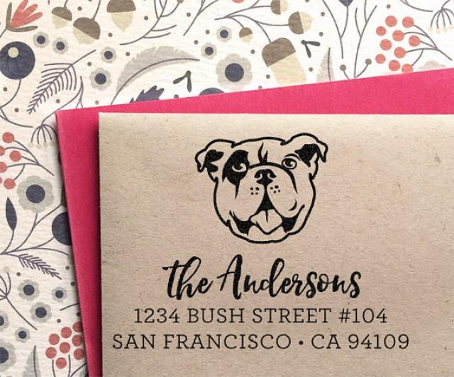 wedding photo - Custom Address Stamp - with English Bulldog - Return Address Stamp, holiday gift , housewarming and weddings, birthday