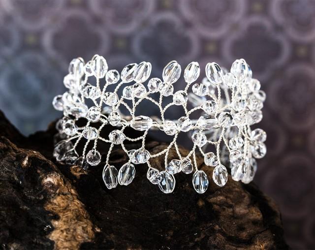 wedding photo - White crystals bracelet, Silver bright bracelets, Clear crystal jewelry, Cuff bracelets, Silver jewellery, Jewelry gift, Gift for women.