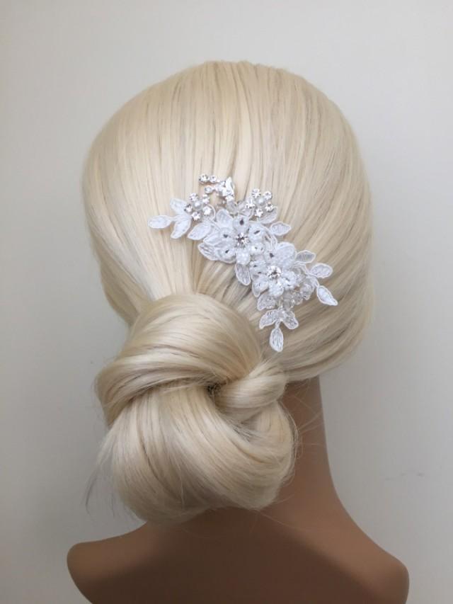 wedding photo - Bridal Hair Accessories, Wedding Head Piece, Ivory Lace, Pearl, Rhinestone, Comb