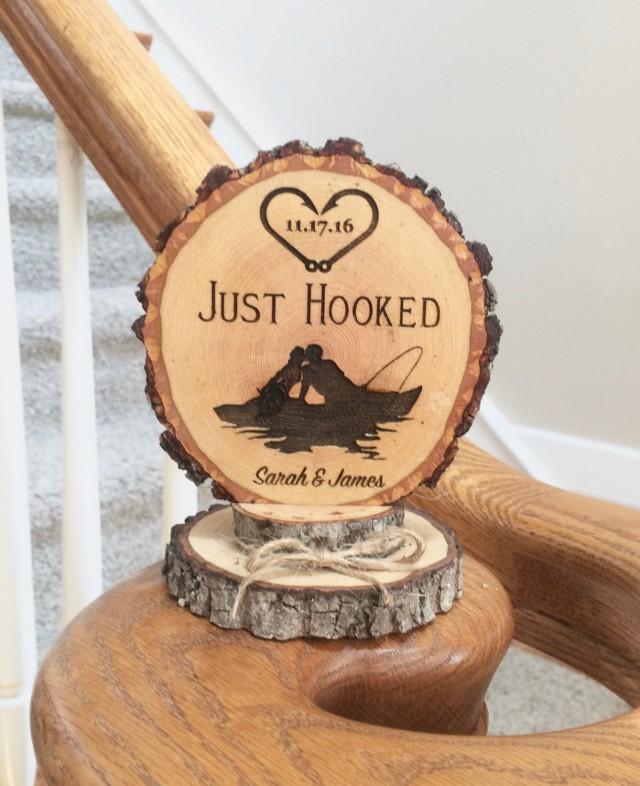 Rustic Fishing Wedding Cake Topper, Just Hooked Topper