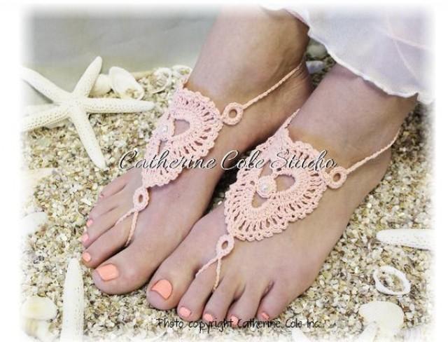 wedding photo - BEAUTIFUL crochet barefoot sandals - peach