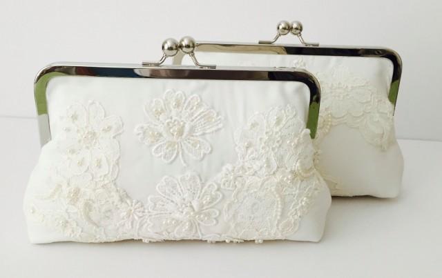 CUSTOM, HEIRLOOM, REPURPOSE old wedding dress into a bridal clutch - reuse an old dress -  mom or grandmas -  Made from Moms Dress