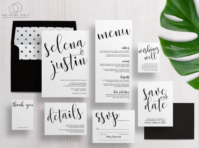 Printable  Wedding Invitation Suite Calligraphy / Black and White / Invitation Set / Save the Date / Custom / Download / Selena Suite
