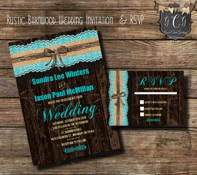 wedding photo - Teal Rustic Wedding invitation and RSVP, Rustic Wedding invitations,Rustic invitation sets, Rustic wedding invitation, Barnwood invitation,