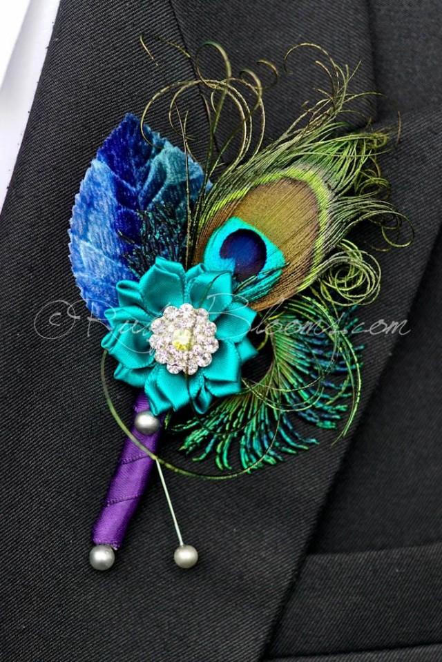 wedding photo - Peacock Feather Crystal Brooch Wedding Lapel Pin