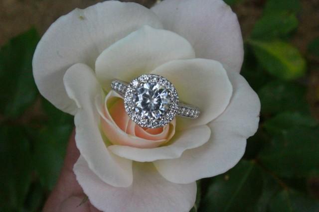wedding photo - 1.50 Carat Forever One Moissanite & Diamond Halo Vintage Style Engagement Ring for Women, Antique Style Filigree Milgrain Rings