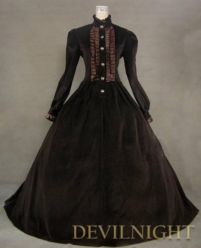 wedding photo - Brown Vintage Tudor Long Sleeves Winter Victorian Dress