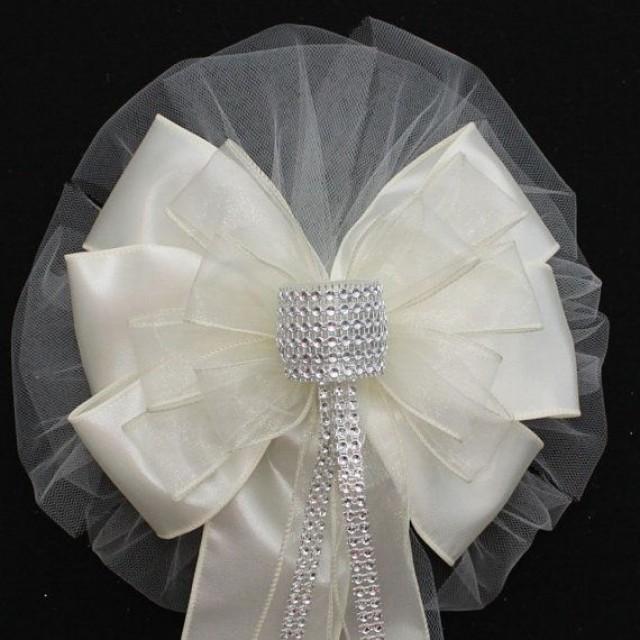 Ivory Bling Wedding Pew Bows Church Aisle Decorations