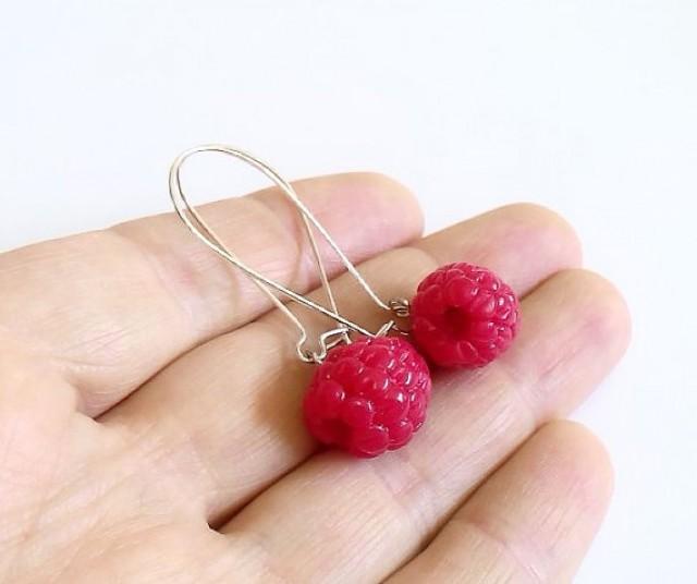 wedding photo - Raspberry Dangle Earrings, Raspberry Earrings, Raspberry Jewelry.