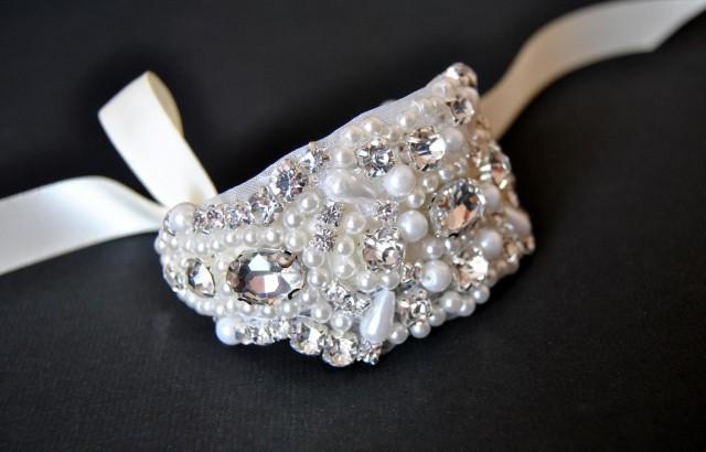 wedding photo - Beaded  cuff bracelet bridal, bridesmaid cuff bracelet,bridal bracelet, beaded crystal cuff,Jewelry Bracelet