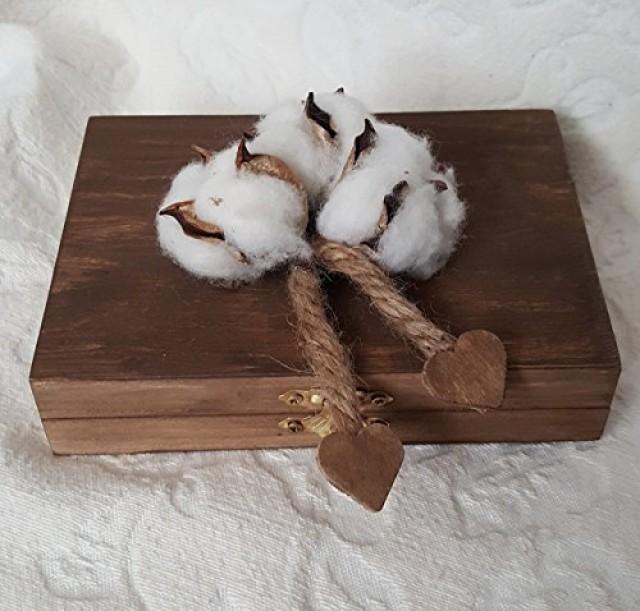 Bohemian Rustic Stained Aged Woodland Cotton His Hers Divided Wedding Ring Bearers Box