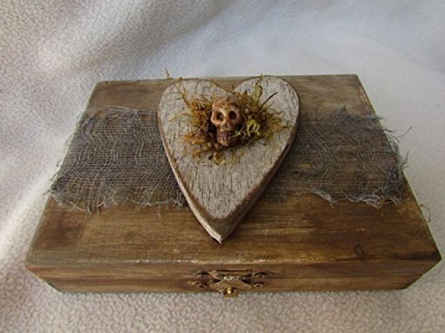 wedding photo - Gothic Spooky Halloween Wedding Ring Pillow Alternative Skull Moss