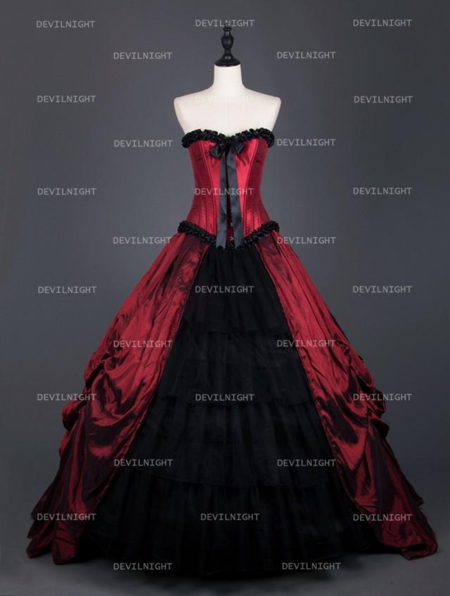 wedding photo - Red Gothic Corset Long Prom Ball Gowns