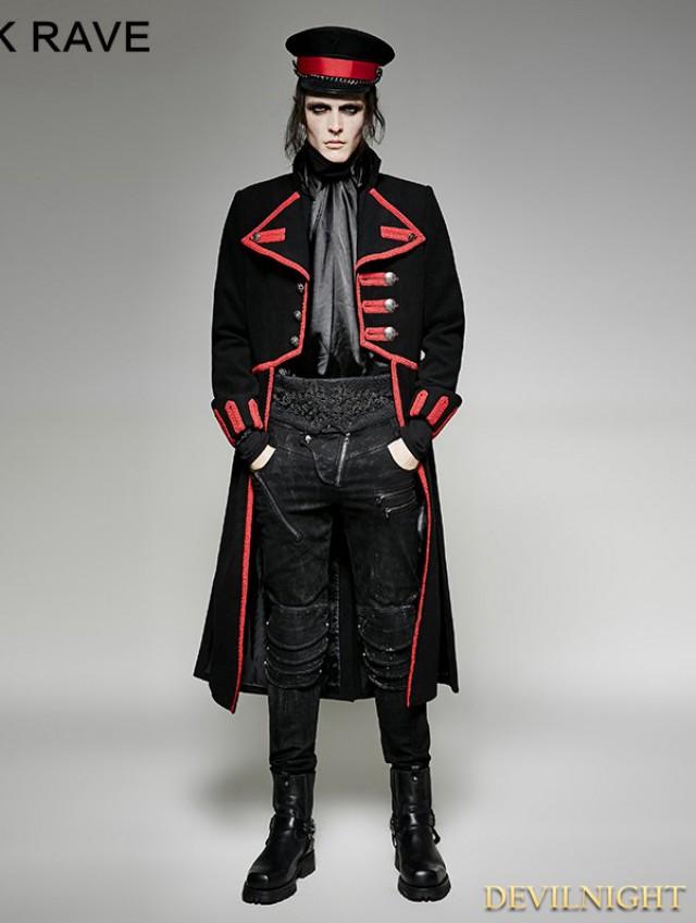 wedding photo - Black and Red Military Unifrom Long Coat for Men