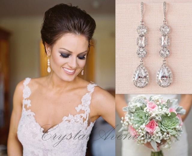 Crystal Bridal Earrings, Crystal Wedding earrings, Long earrings, Wedding Jewelry, Rose Gold, Bridal Jewelry, Julienne Crystal Earrings