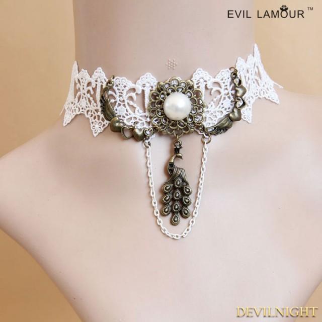 wedding photo - White Gothic Lace Tree Pendant Necklace