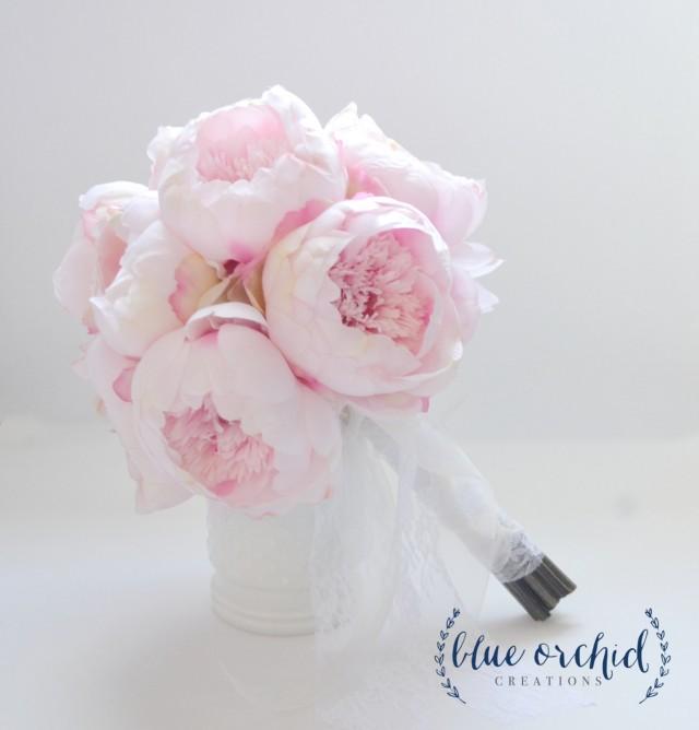 Blush Peony Bouquet - Large Blush Peony Bouquet, Silk Peony Bouquet, Peony Wedding Bouquet, Pink