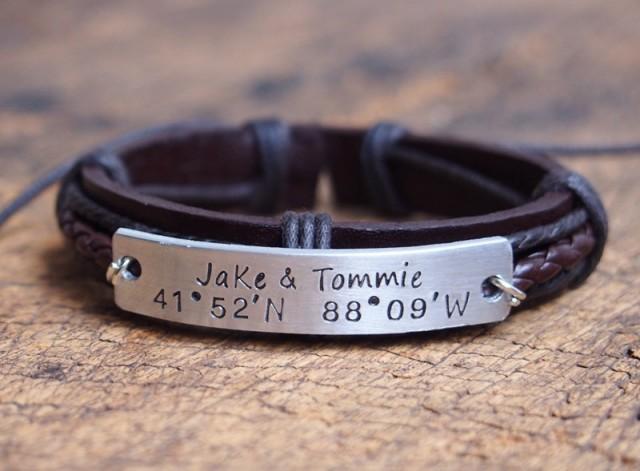 Personalized Nameplate Bracelet, Men's Coordinates  