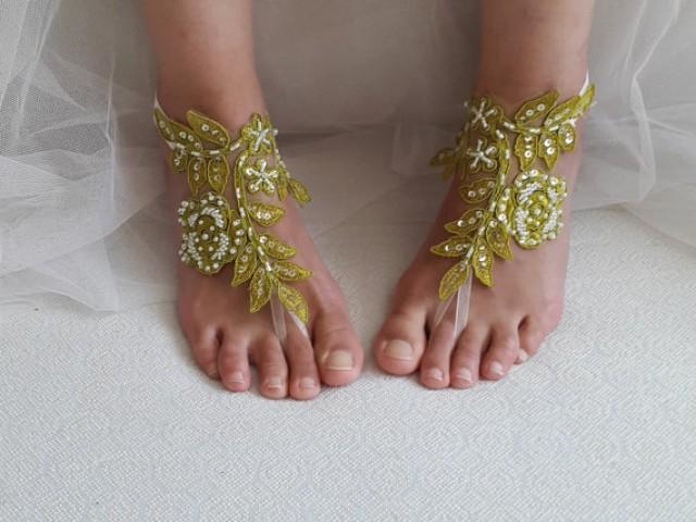 wedding photo - bridal accessories, beads,lace,green wedding sandals, shoes, free shipping! Anklet,bridal sandals, bridesmaids, wedding gifts.......