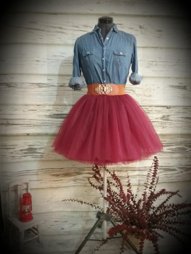 Free Shipping to USA Custom Made Adult Burgundy Tulle Skirt -for bridesmaid, photo prop