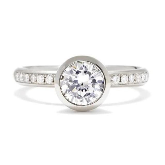 Anne Sportun Bezel-Set Engagement Ring With Pave Diamond Band