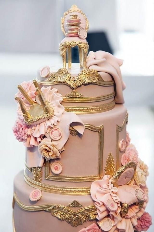 Fondant Louis XIV Chairs Tumbled Down This Ornately Gilded Wedding Cake By Cake Opera Co.