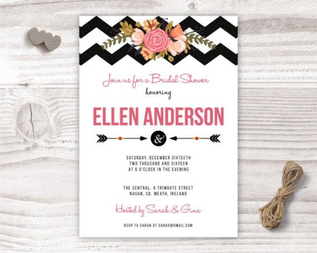 wedding photo - Chevron Bridal Shower Invitation, DIY printable, personalised customisable, digital instant print, Modern Bride invite invites stationary