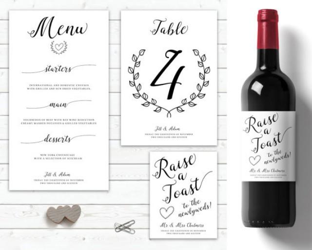 wedding photo - Modern Wedding table decorations, personalised, wine labels wedding, customised menu, Wedding Table Numbers, Wedding Menu, instant download