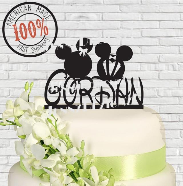 Surname, Last Name Mickey and Minnie Mouse Wedding Cake Topper  Made in USA