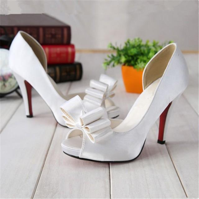 Buy Fashion Sweet Bow Platform Stiletto Satin Fabric White Shallow Mouth Women's Open Toe Shoes Wedding Shoes In Pumps On AliExpress