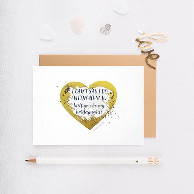 Will You Be My Bridesmaid Scratch Off Card, Maid of Honor Card, Invitation, Wedding, Gold Heart, Scratch Off, Bridesmaid Proposal - GBM-02