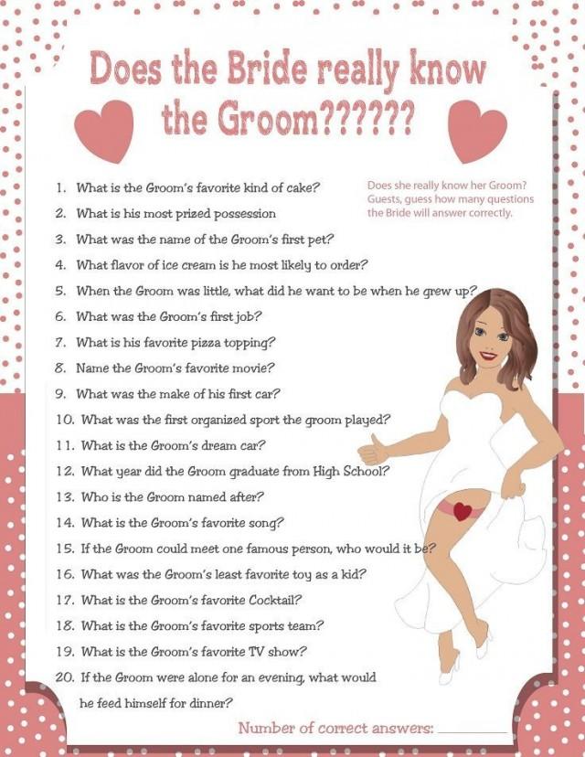 Printable Wedding Shower Game "How Well Does The Bride Know The Groom?" Couples Shower