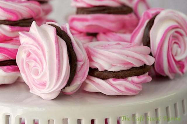 French Meringues With Strawberry Ganache Filling
