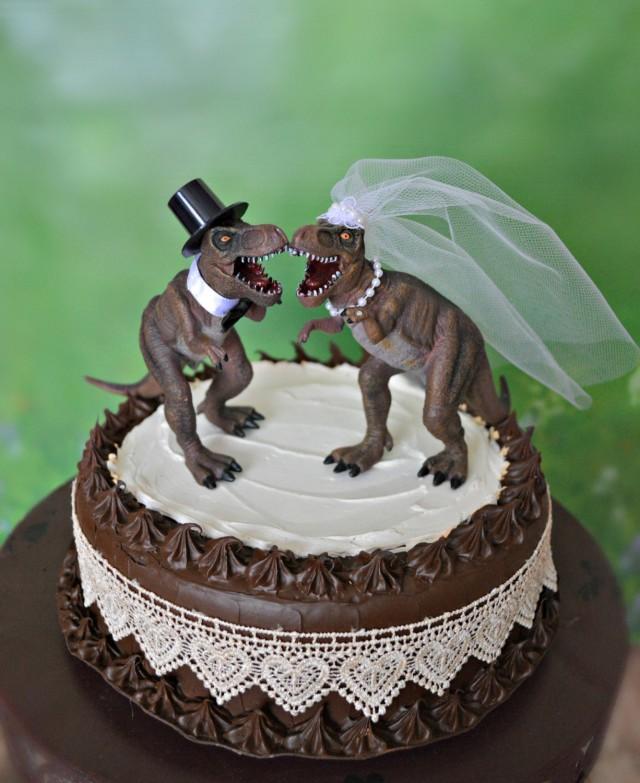 Dinosaur TRex Wedding Cake Topper Bride And Groom Dinosaur TRex Wedding Cake Topper Bride And Groom