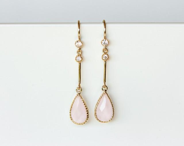 wedding photo - Pink crystal earrings, CZ crystal earrings, Gold wedding Jewelry, Gold jewelry, Wedding earrings, Earrings Blush Pink, Crystal earrings.