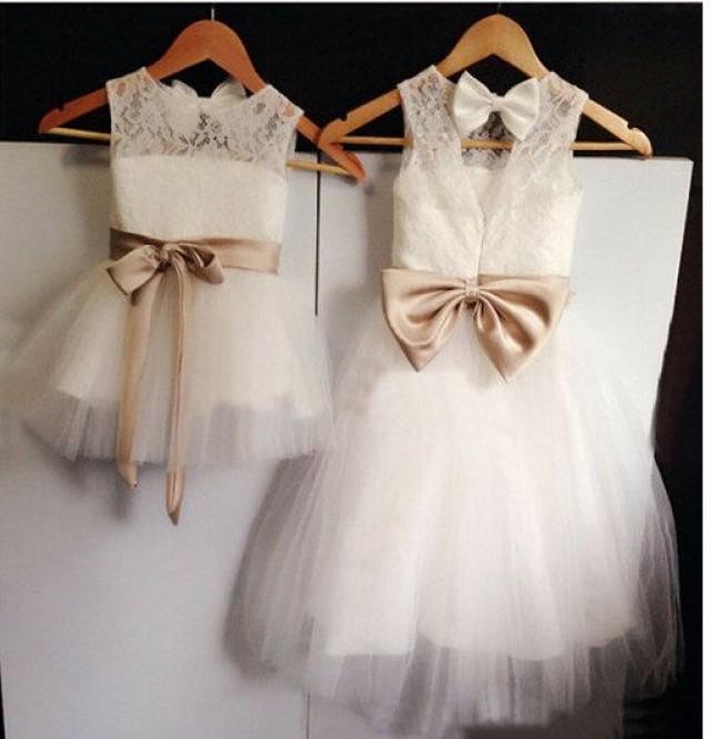 Satin And Lace Flower Girl Dress With Bow Satin And Lace Flower Girl Dress With Bow