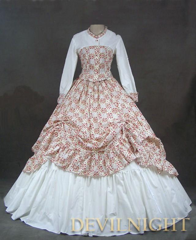 wedding photo - White and Floral Pattern Classic Rococo Victorian Dress