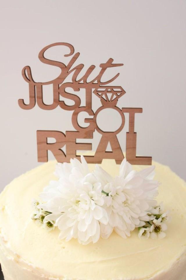 Shit Just Got Real // Timber Wedding Cake Topper // Rustic Country Woodland Garden Quirky // Australia