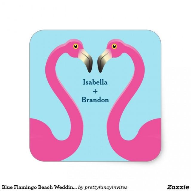 Blue Flamingo Beach Wedding Sticker