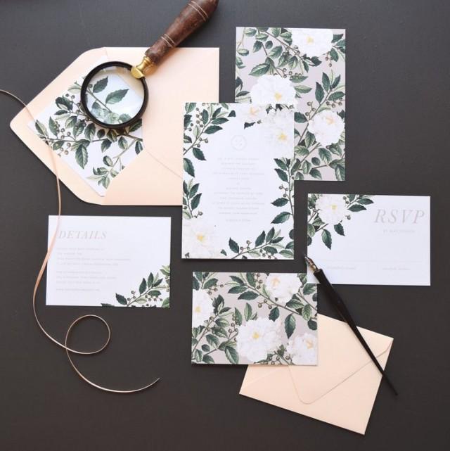 Ainlsey Wedding Invitation & Correspondence Set / Botanical Florals And Greenery / Sample Set