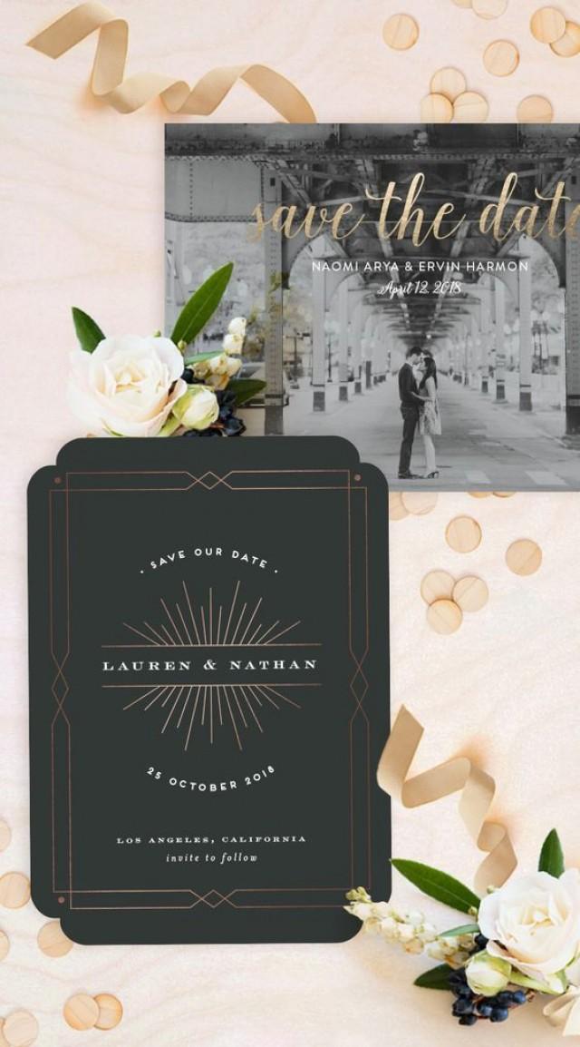 "Brooklyn Bridge" - Customizable Foil-pressed Save The Date Cards In Gold By Little Words Design