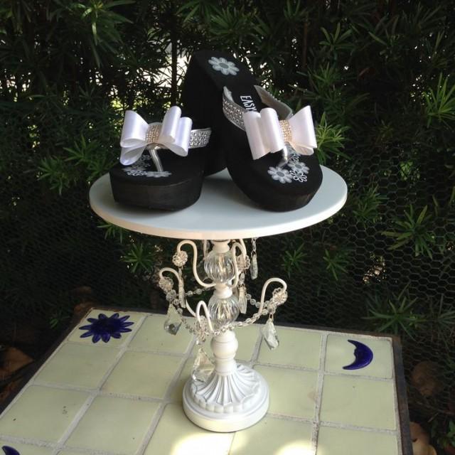 Women's Wedge Platform Wedding Shoes With White Satin Bow