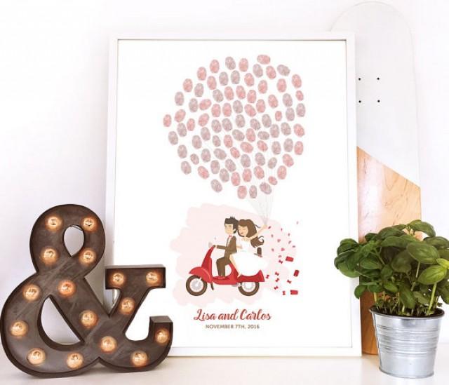 wedding photo - scooter guest book, motorbike wedding guestbook, moped guest book, thumbprint balloon wedding book, motorbike guest book, thumbprint tree