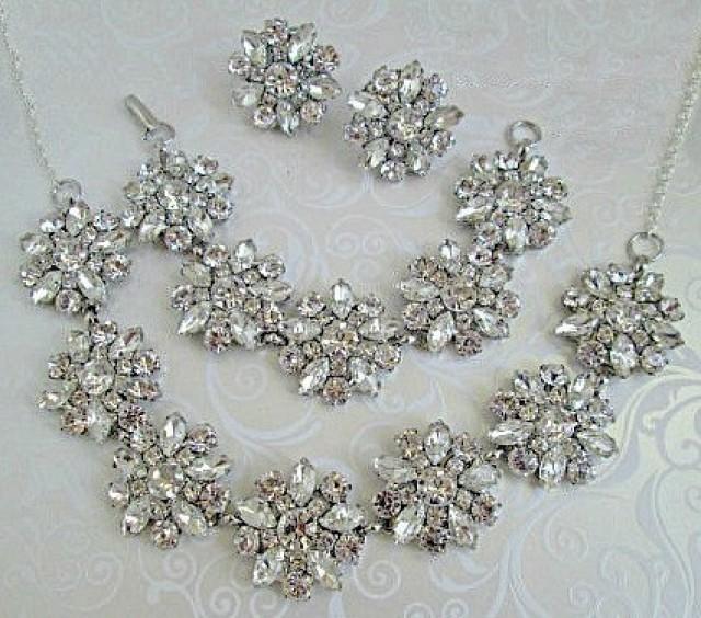 wedding photo - Wedding Jewelry set, Statement Necklace, Matching Earrings, Bridal Jewelry Set, Crystal Necklace Earrings Bracelet, Full Set